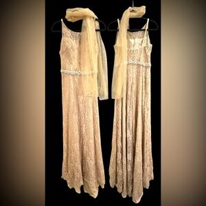 Elegant Lace Maxi Dress in Tan